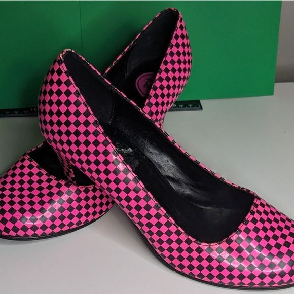 Hot Pink Black Checkered High Heel Pumps size 8 - Picture 6 of 8